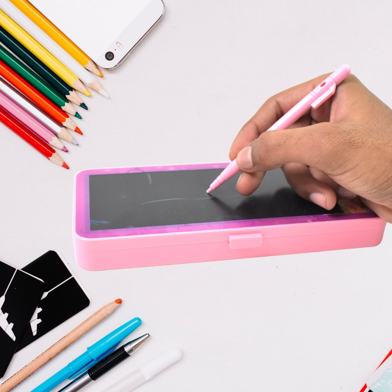 02_719a5ab0-6b22-475c-8871-224750ea2624.jpg LED Pen Case with Writing Pad & Compass ?Multifunctional School/Art Tool (1 Pc) - Image 1