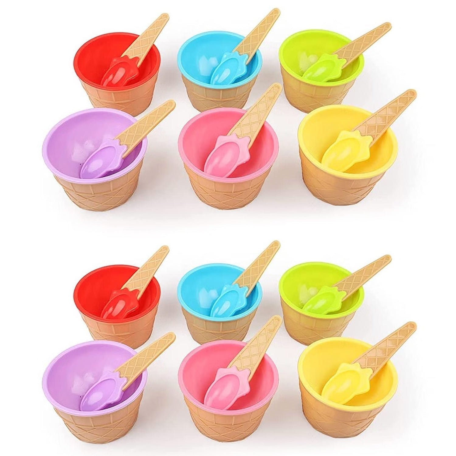 10_8a4bc216-d171-4437-af80-b14fcf06d3fc.jpg Ice Cream Waffle Bowl Spoon Set 12-Piece Couple Dessert Cup Set Reusable Plastic Ice Cream Bowls with Matching Spoons for Parties, Kids Home Use - Image 1