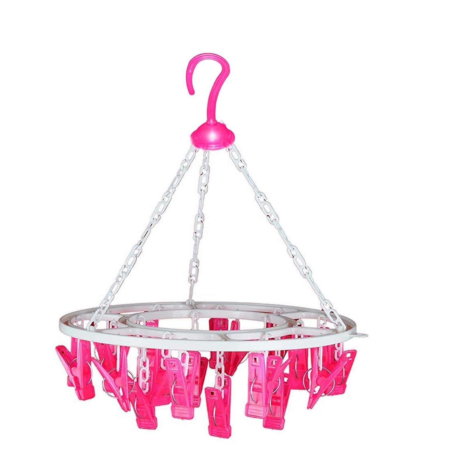 1367_adb87d80-d72b-4156-af48-eb6f5394d914.jpg Round Plastic Cloth Drying Stand Hanger with 24 Clips Multicolor - Image 1