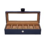 Presents Luxury Watch Box for Men & Women ?Lockable Leather Watch Organizer with Glass Lid, Soft Velvet Cushions, Premium Display & Storage Case for Watches -6 Slot Box (Blue)