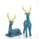 Set of 2 - Blue Lucky Deer Handicraft Resin Animal Showpiece for Home & Office Decor - Elegant Black Sculptures - Sitting & Standing Figurines Decor Accent