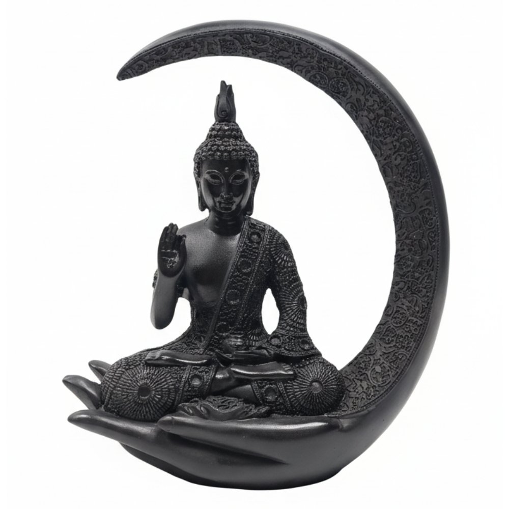 EE1.jpg New 20 Centimetre Meditating Sitting Buddha Statue showpiece Idol Home Decor Items for Living Room and Gifts (Black) - Image 1