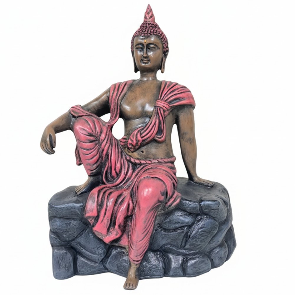 J1.jpg Buddha Showpiece Polyresin Idol for Home Decor, Vastu, Office Desk, Zen Centerpiece, Spiritual Gift & Housewarming, 23 cm Black Multicolor - Image 1