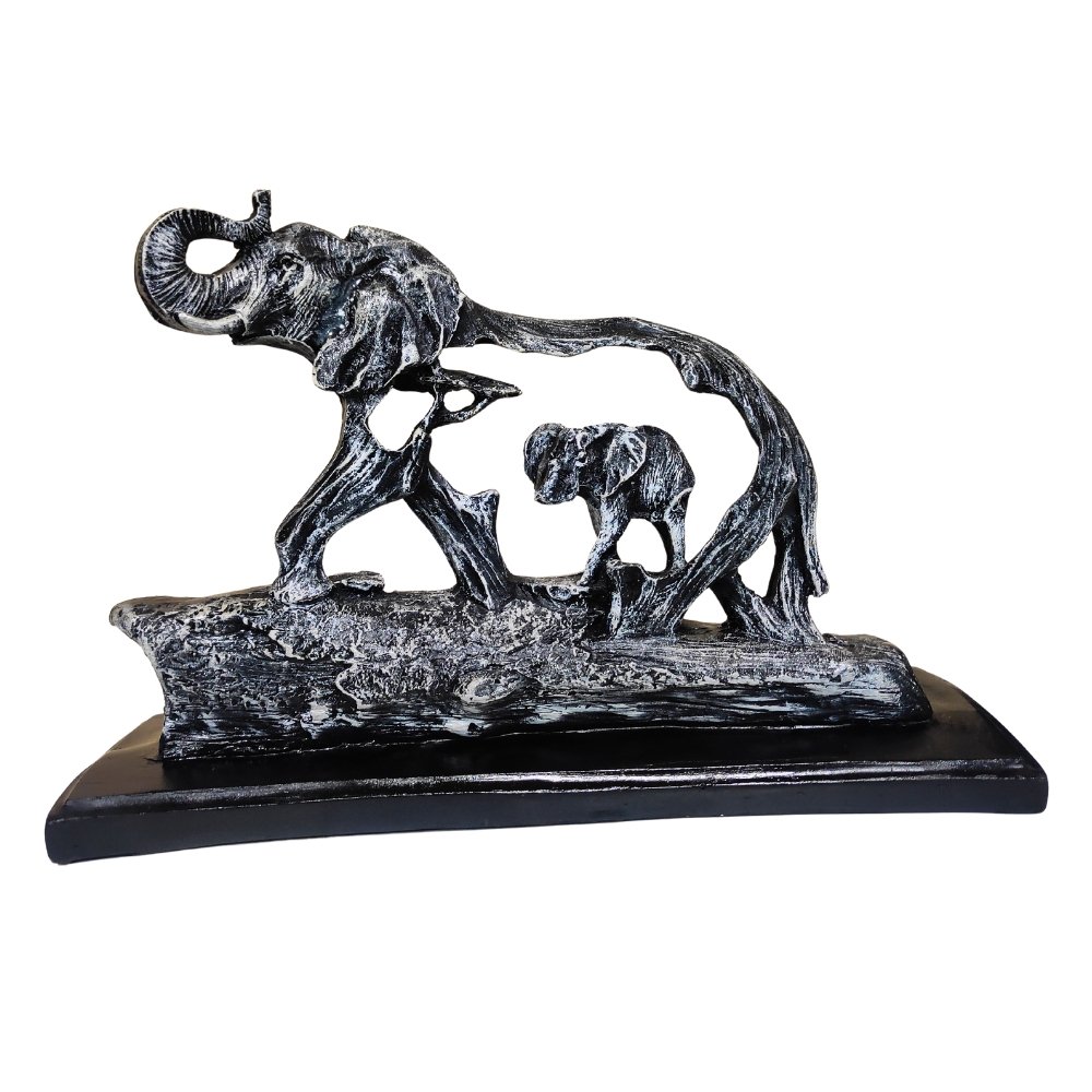 R1.jpg Resin Elephant with Baby Figurine for Home Decor | Feng Shui & Vastu Showpiece | Decorative Animal Idol | Housewarming & Wedding Gift | 11x4x8 Inch - Image 1